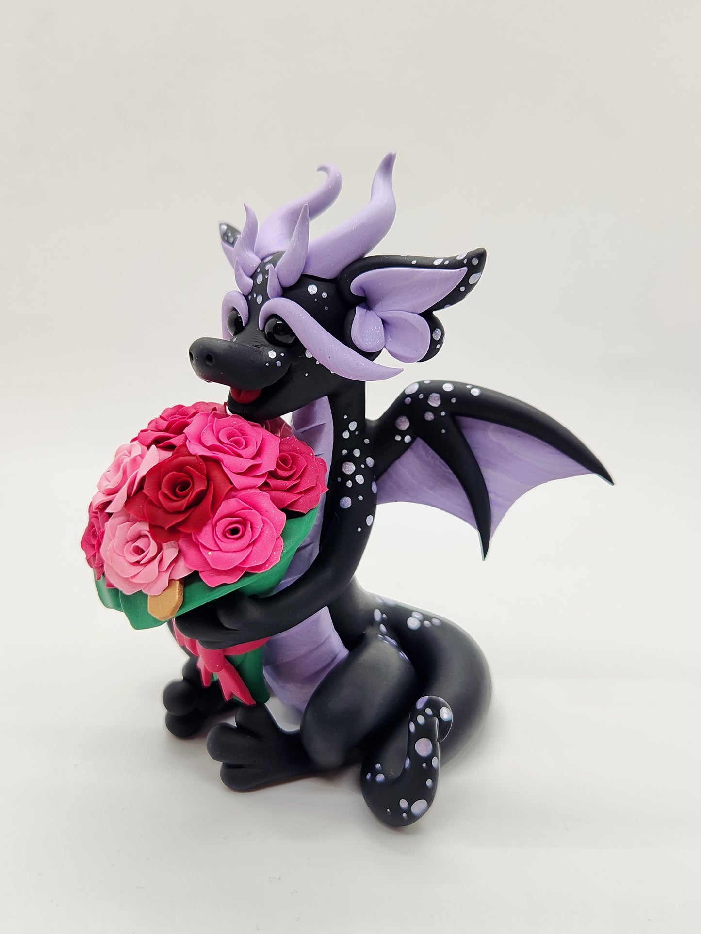 "Leratu" black and purple valentine's rose dragon sculpture