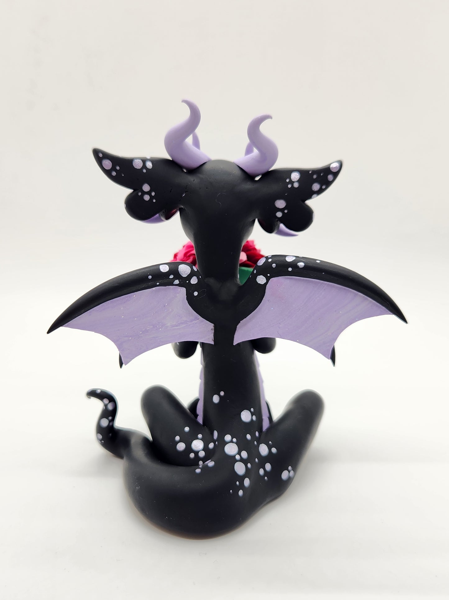 "Leratu" black and purple valentine's rose dragon sculpture