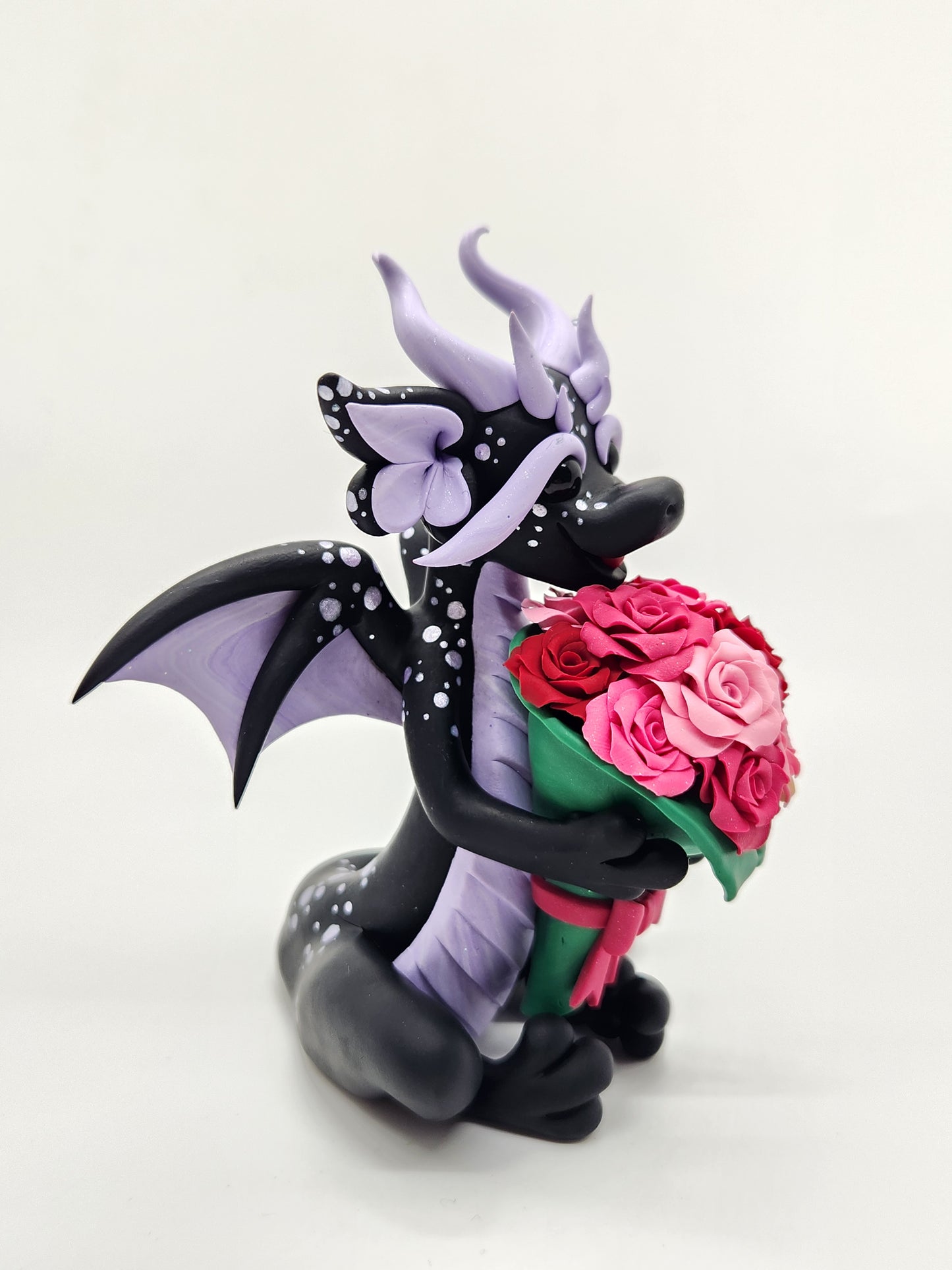 "Leratu" black and purple valentine's rose dragon sculpture