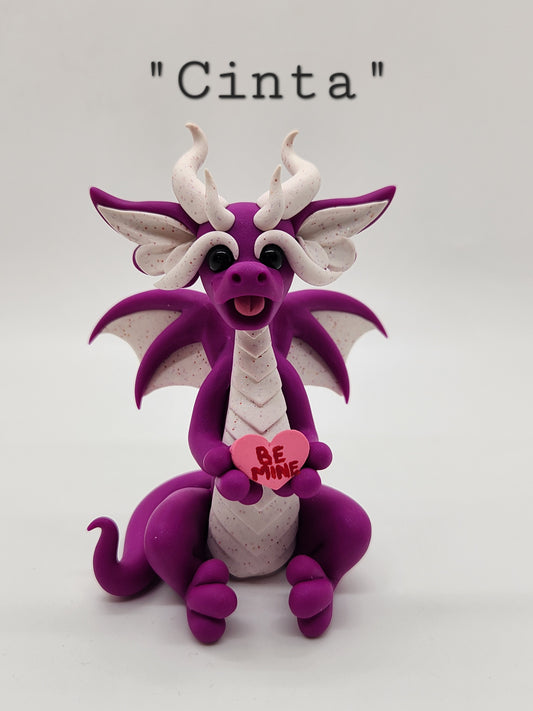 "Cinta" purple and white valentine's Dragon sculpture