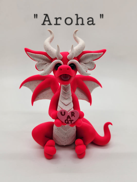 "Aroha" pink and white valentine's Dragon sculpture