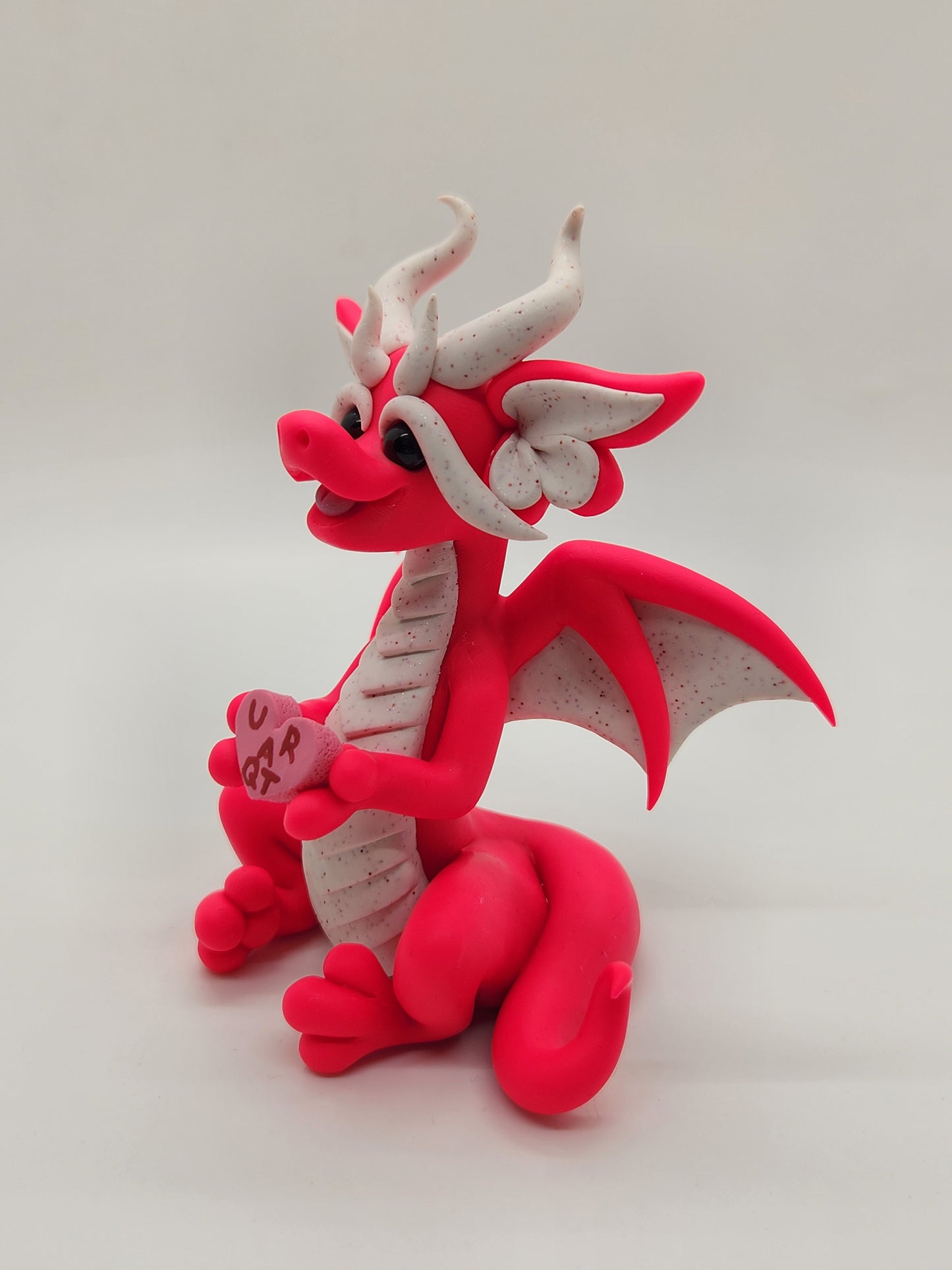 "Aroha" pink and white valentine's Dragon sculpture