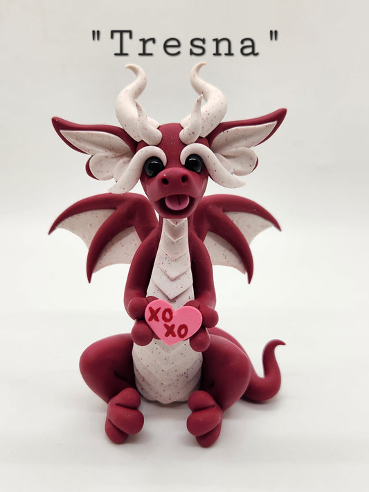 "Tresna" red and white valentine's Dragon sculpture