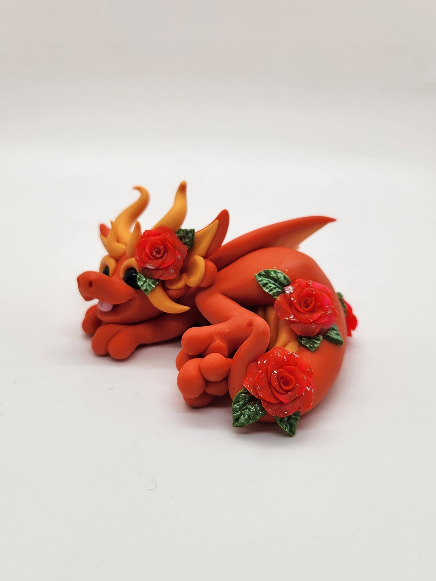 "Zinnia" orange flower dragon sculpture