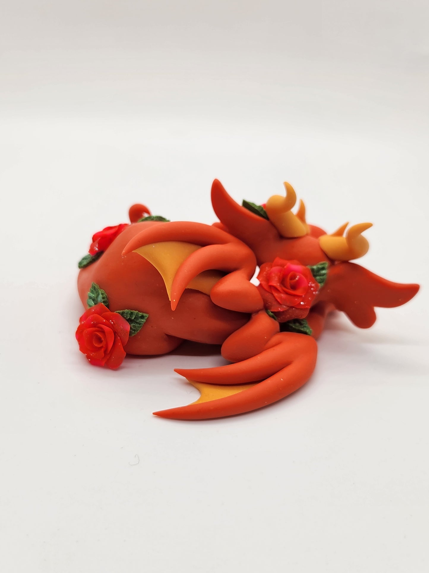 "Zinnia" orange flower dragon sculpture