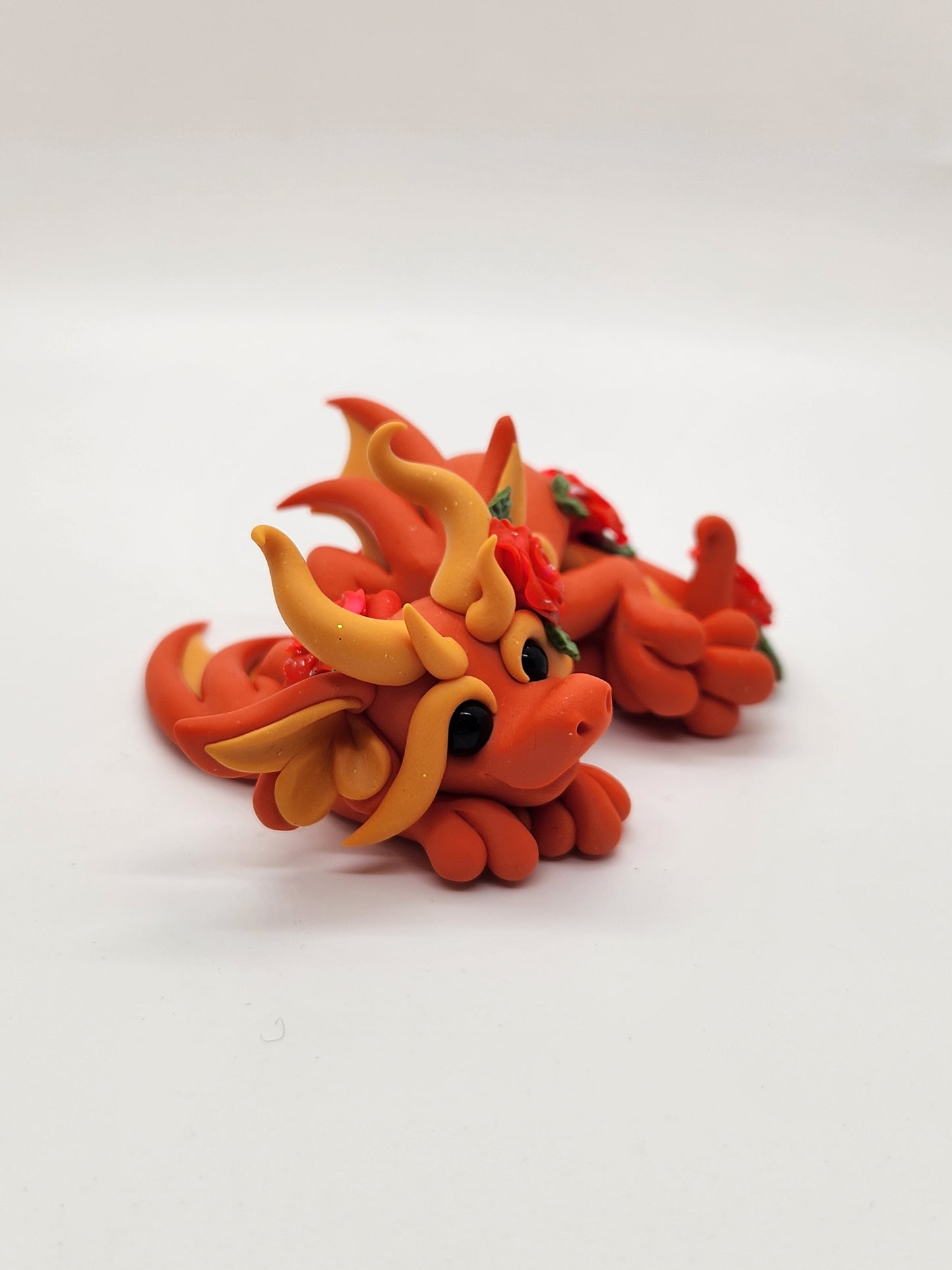 "Zinnia" orange flower dragon sculpture