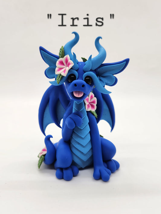 "Iris" blue flower dragon sculpture