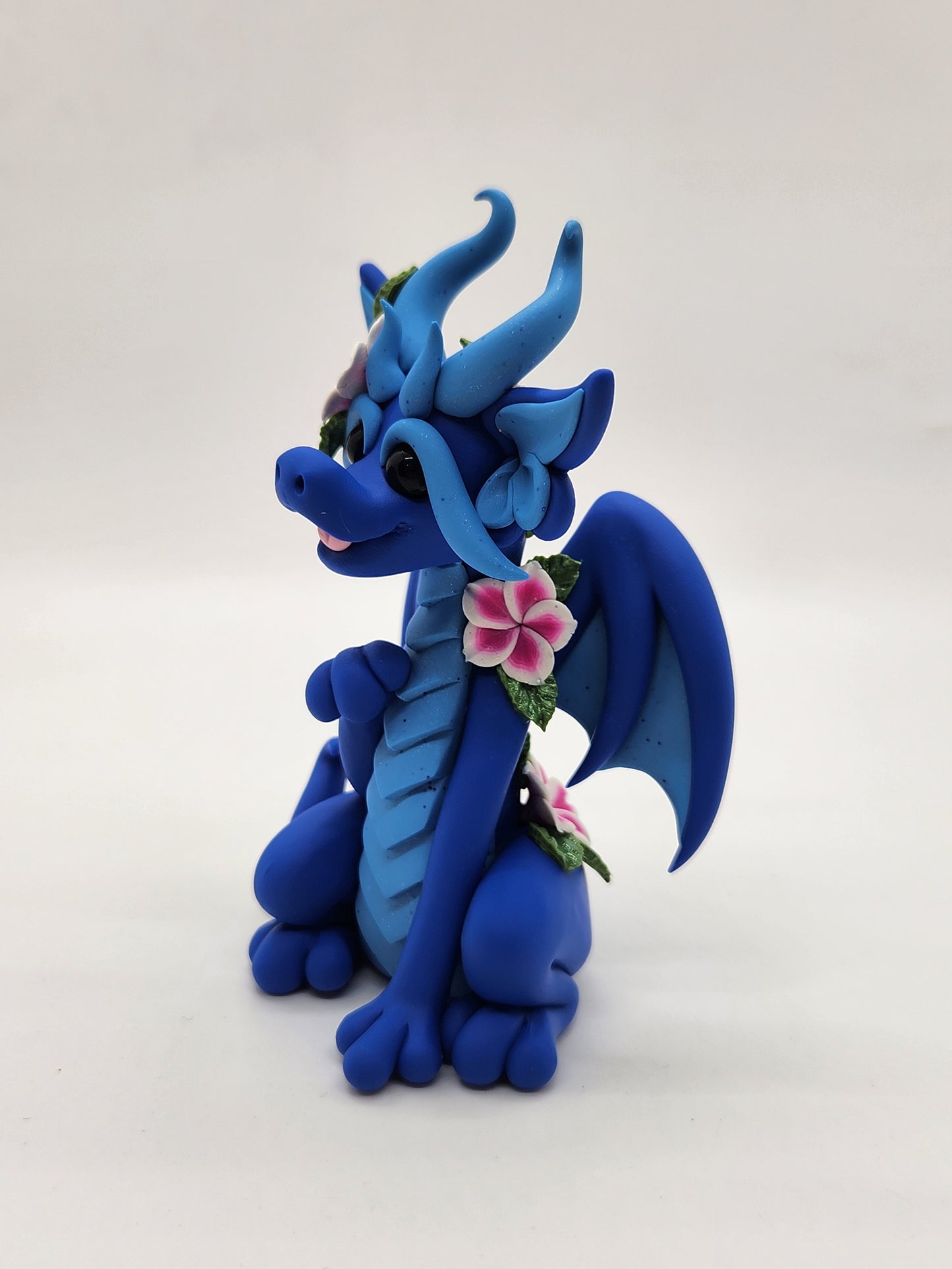 "Iris" blue flower dragon sculpture