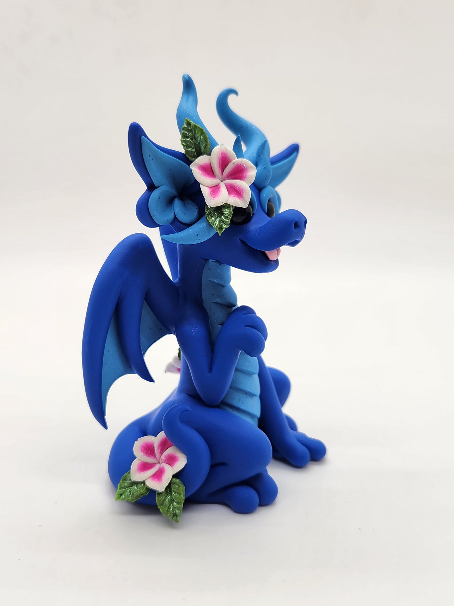 "Iris" blue flower dragon sculpture