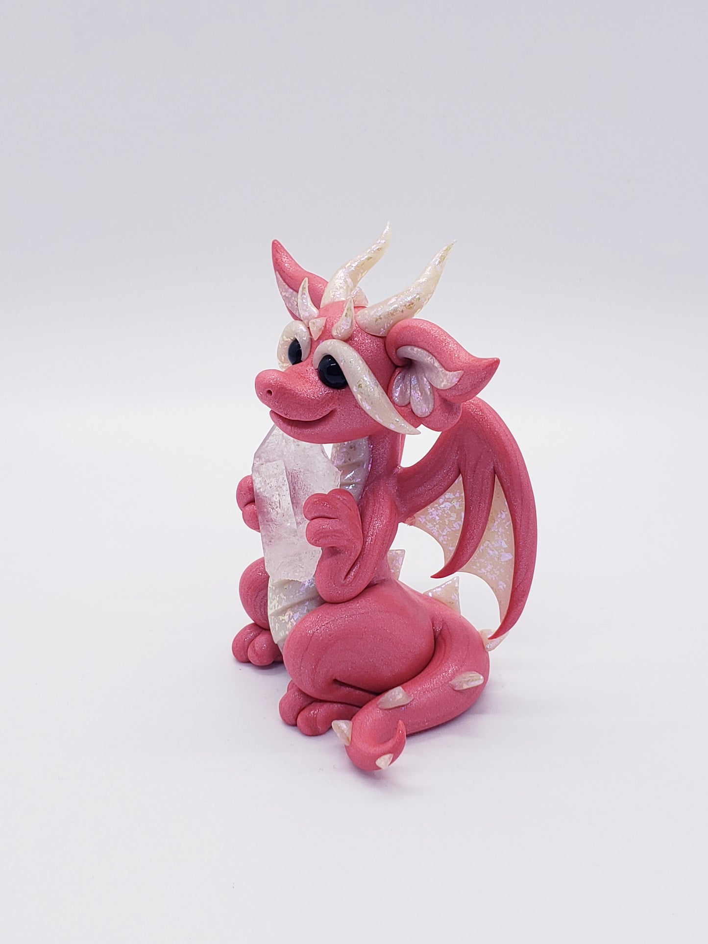 "Kioo"  pink dragon sculpture with quartz