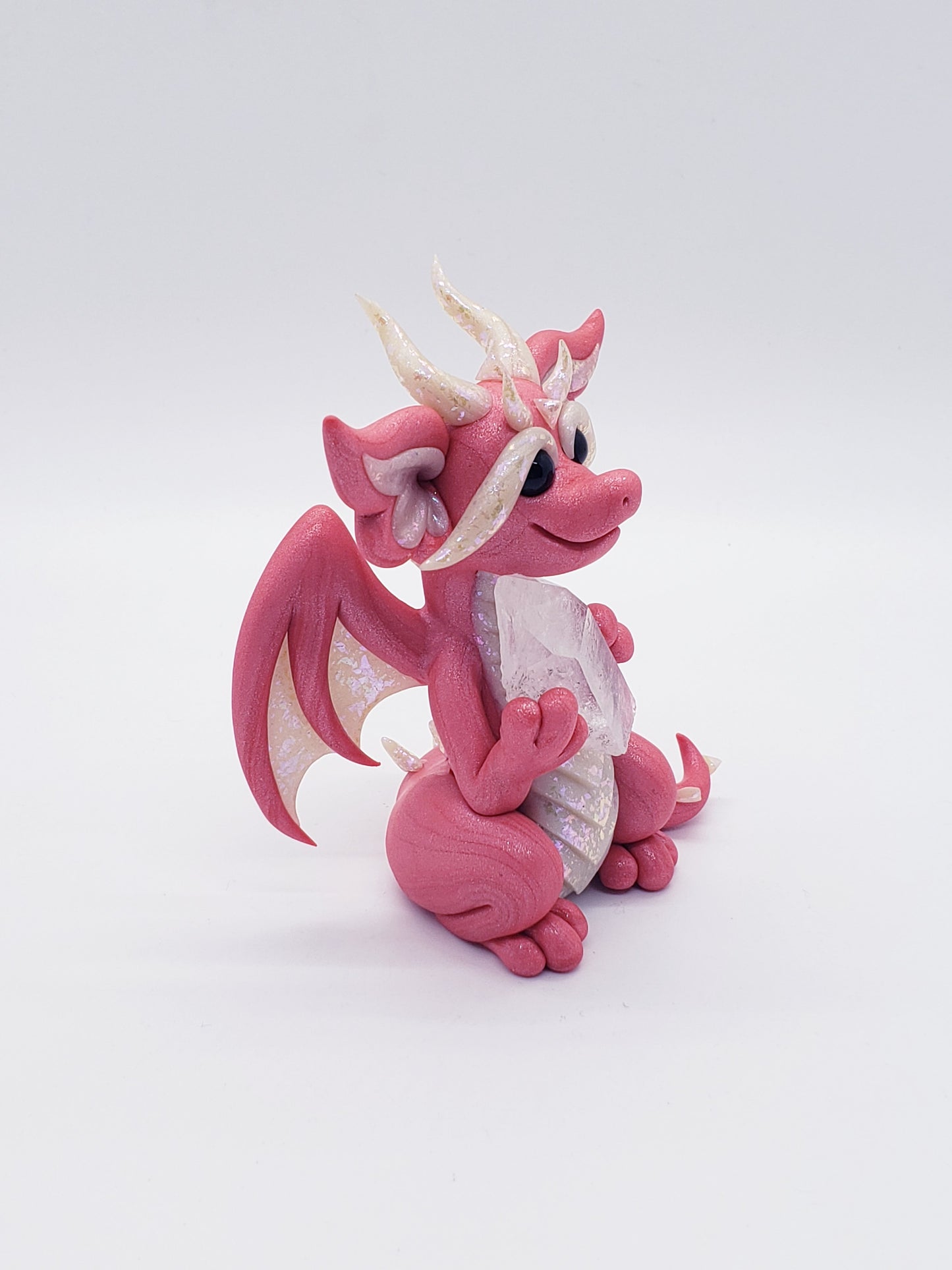 "Kioo"  pink dragon sculpture with quartz