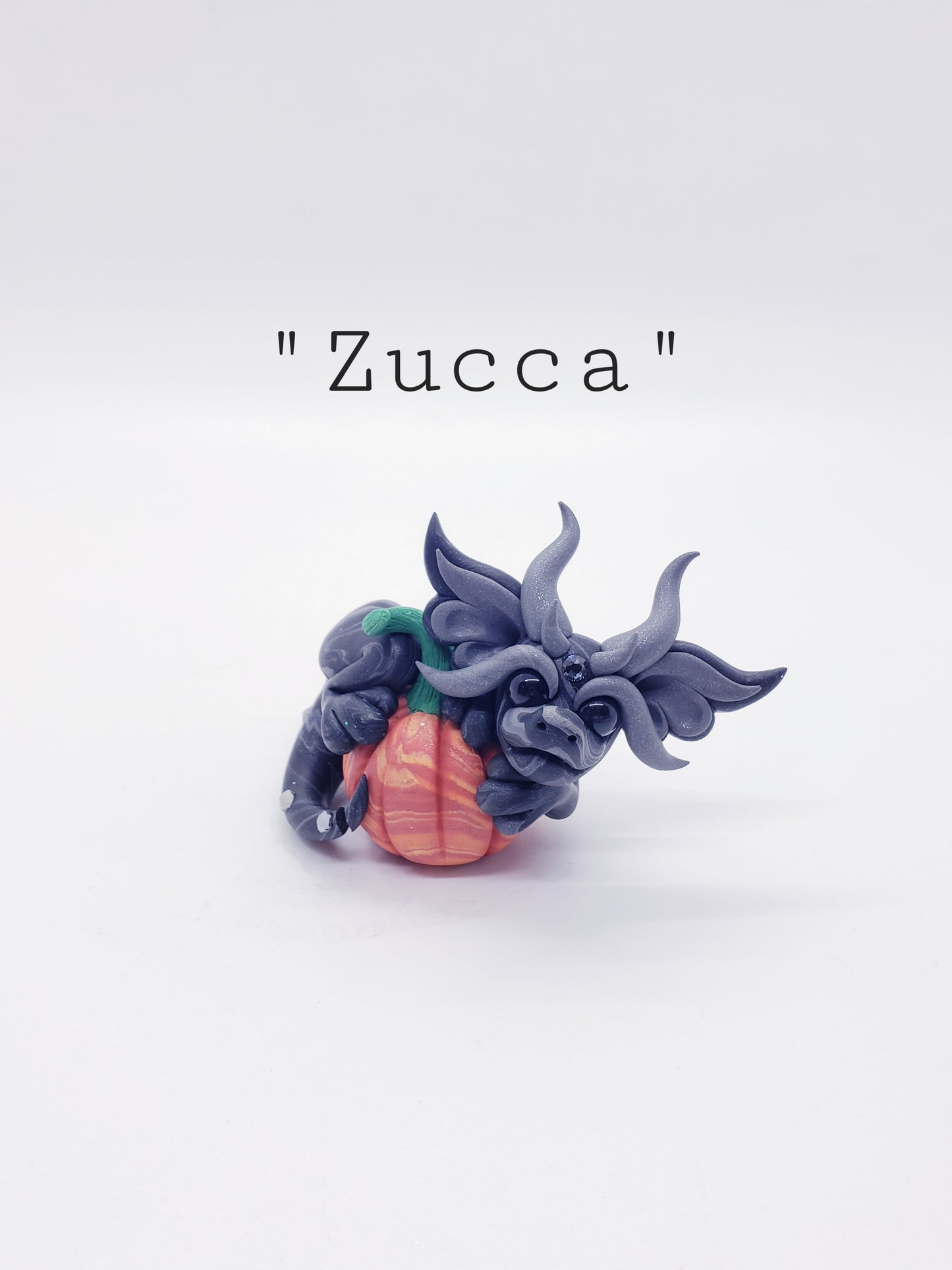 "Zucca" black autumn pumpkin baby dragon sculpture