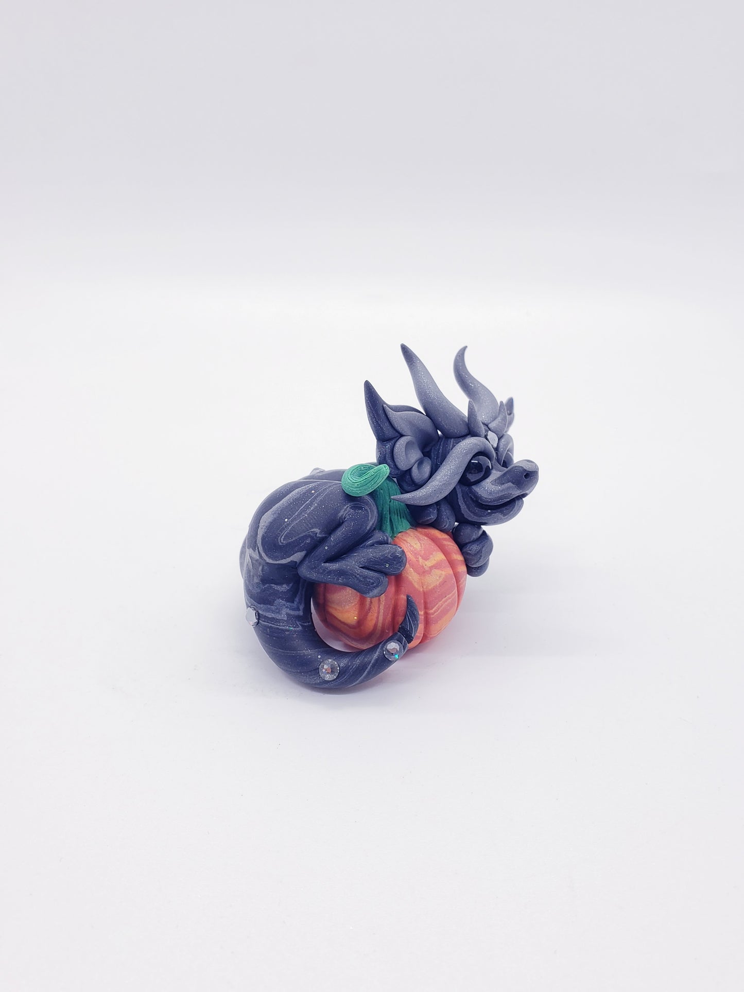 "Zucca" black autumn pumpkin baby dragon sculpture