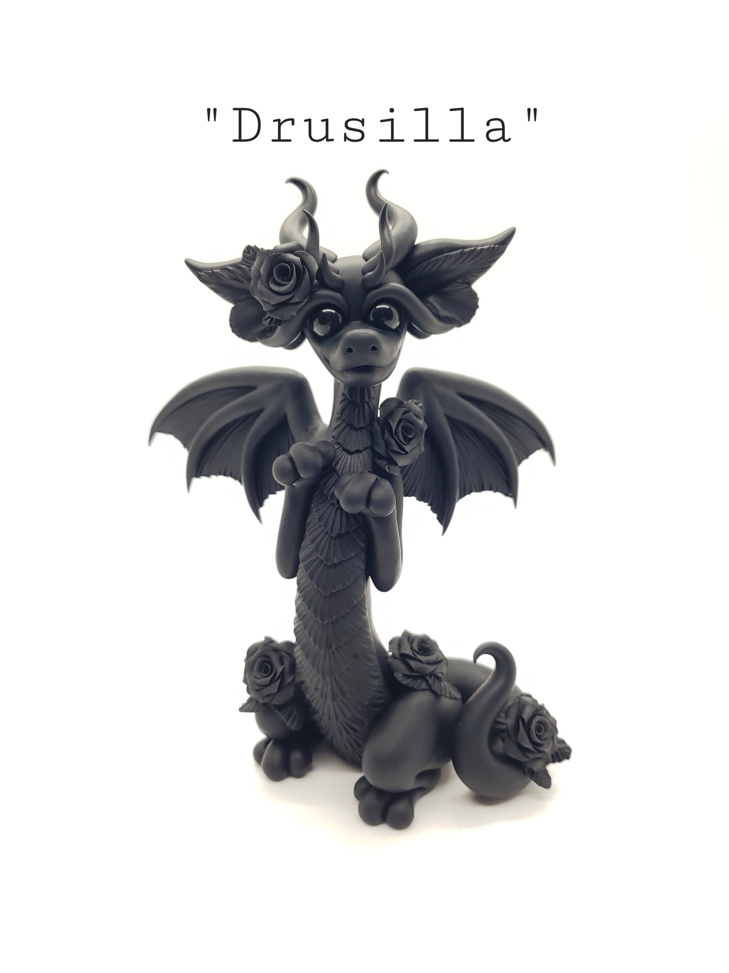 "Drusilla" black rose dragon sculpture