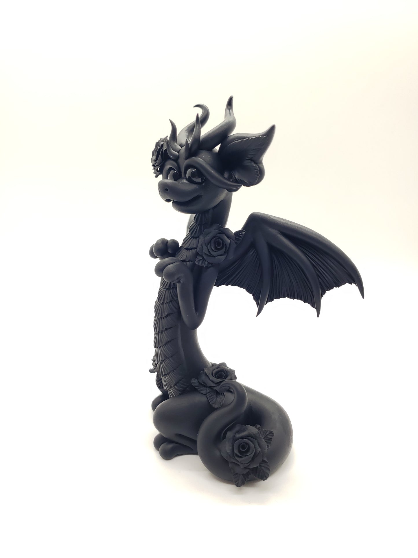 "Drusilla" black rose dragon sculpture