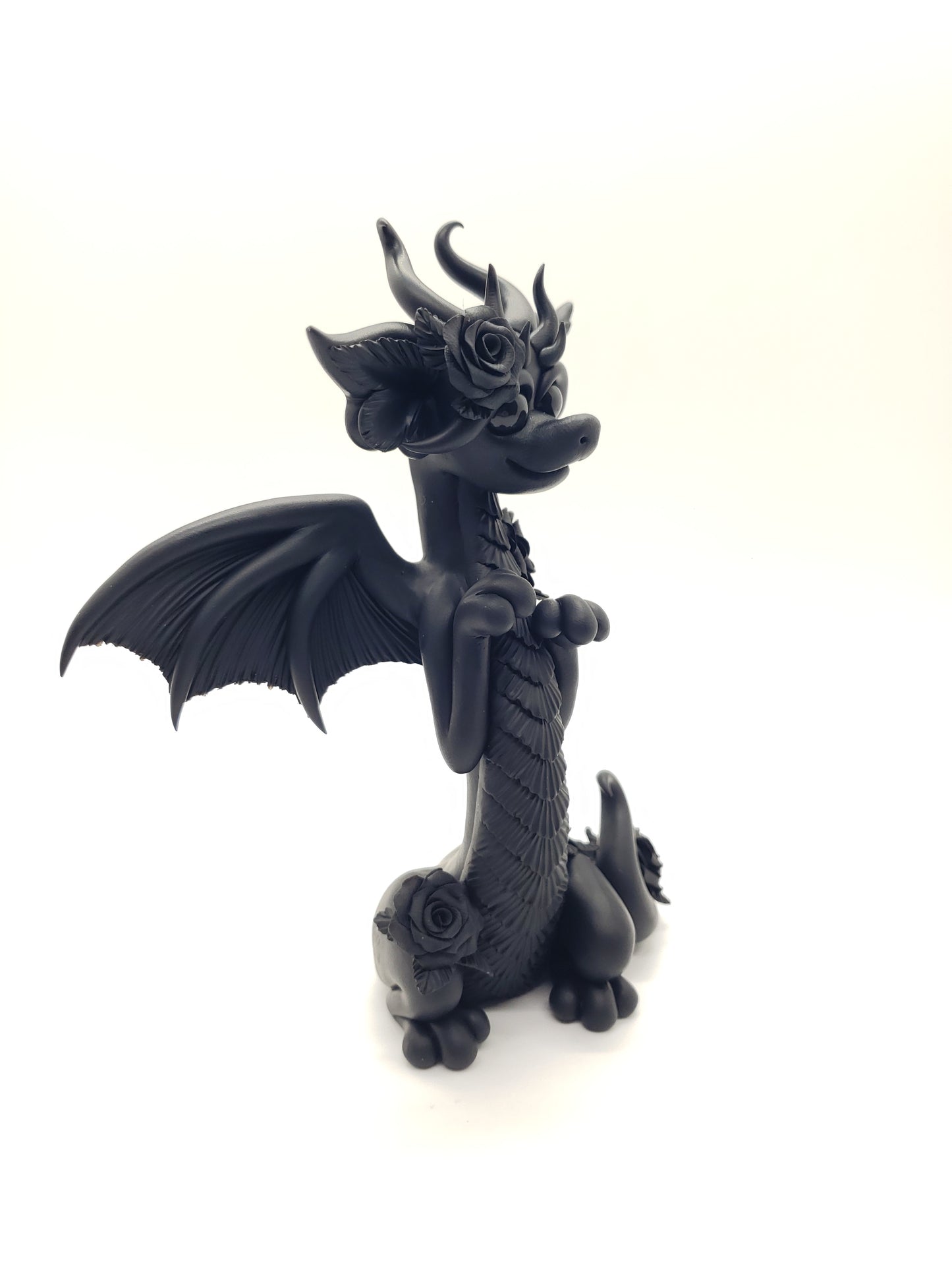 "Drusilla" black rose dragon sculpture