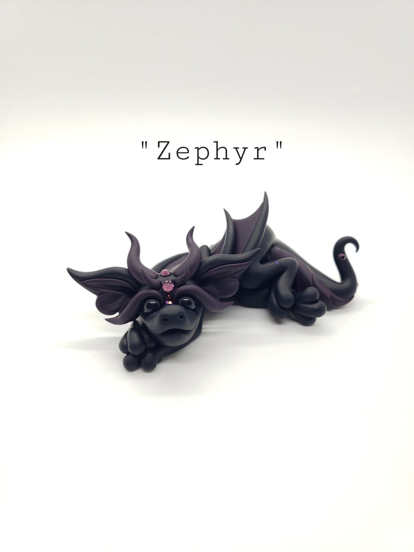 "Zephyr" black and purple dragon baby sculpture