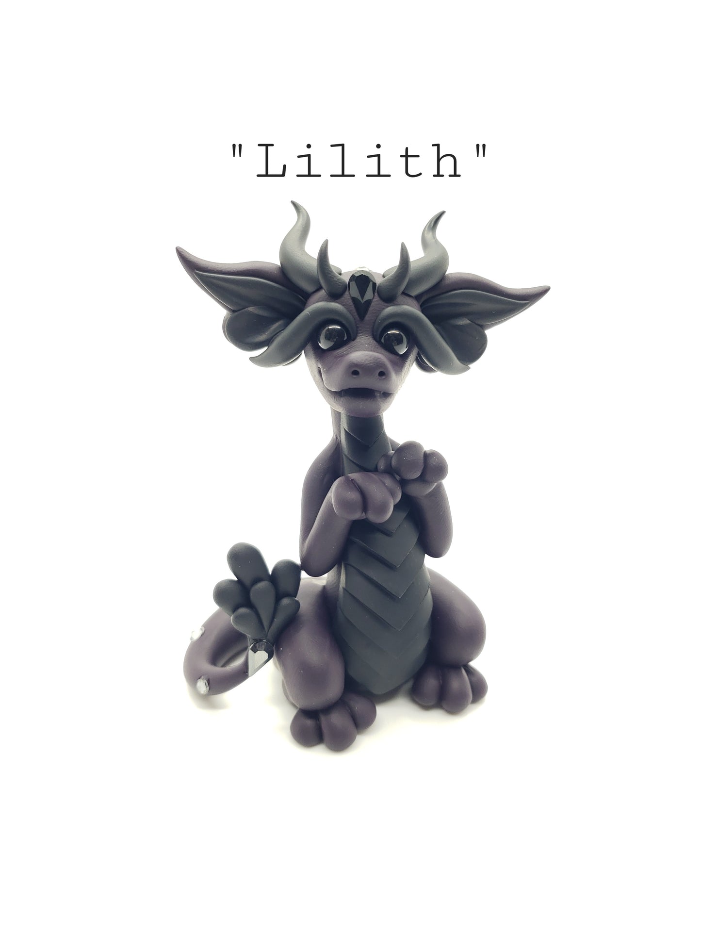 "Lilith" purple and black dragon baby sculpture