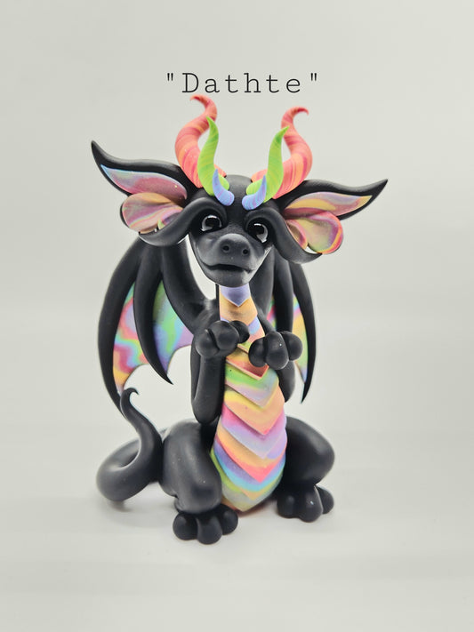 "Dathte" black and rainbow dragon sculpture