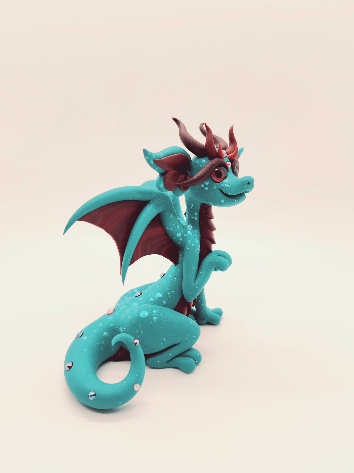 "Xalli" teal and red dragon sculpture