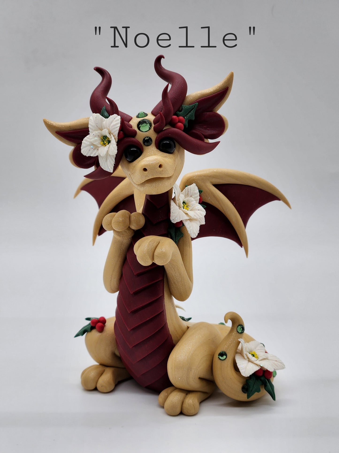 "Noelle" gold christmas yule dragon sculpture