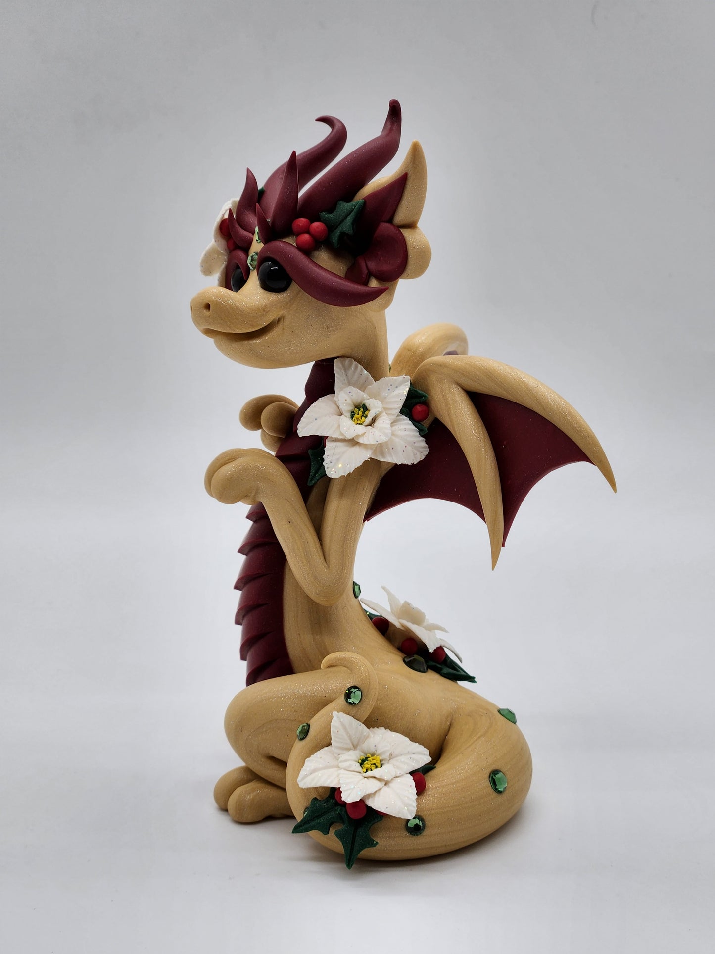 "Noelle" gold christmas yule dragon sculpture