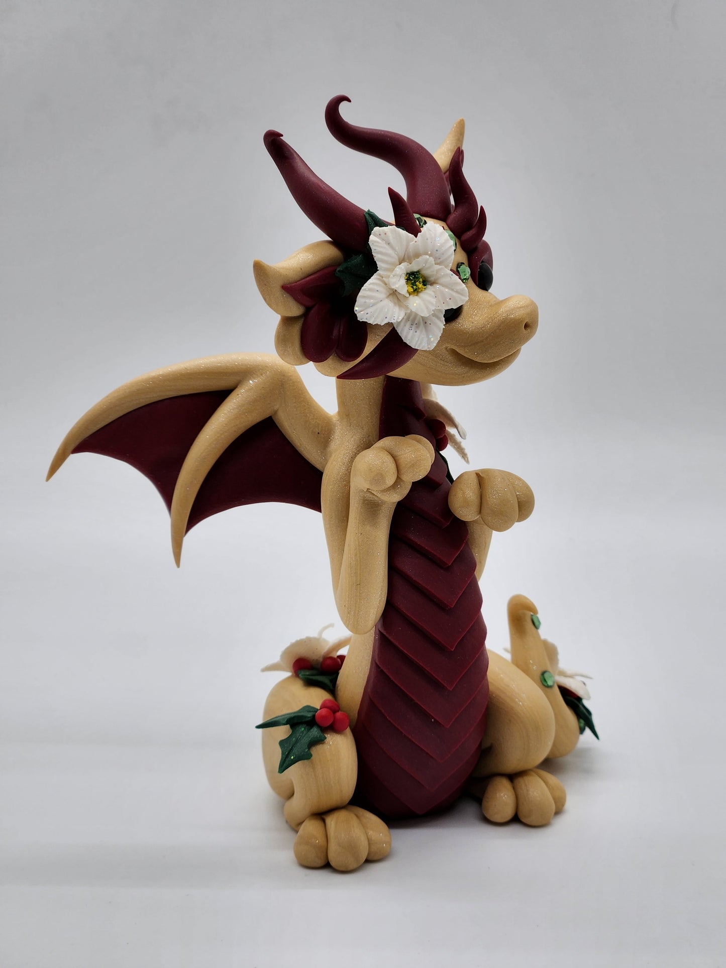 "Noelle" gold christmas yule dragon sculpture