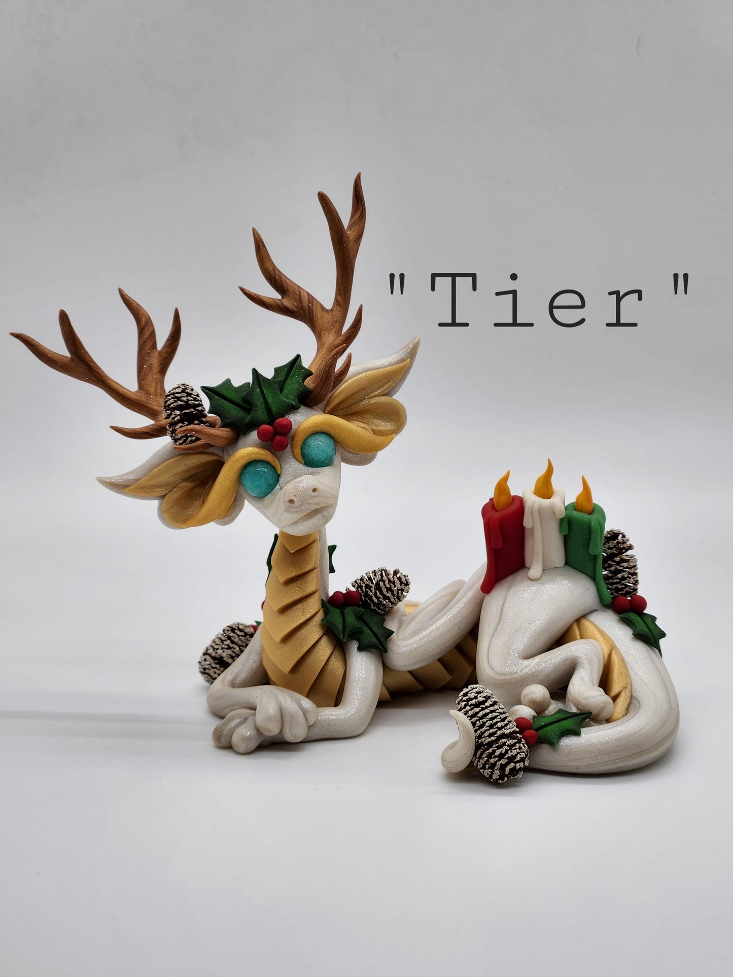 "Tier" white yule dragon sculpture