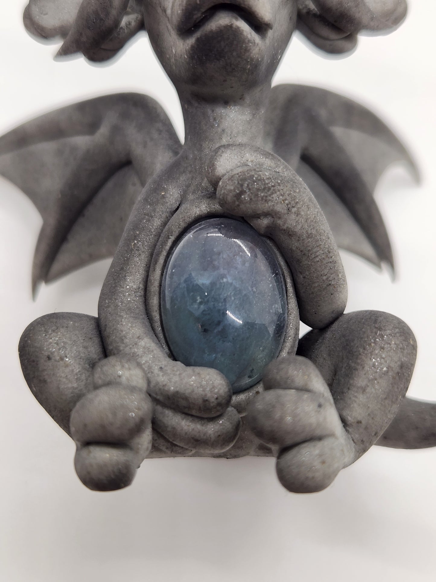 "Socha" gray dragon sculpture with flourite belly