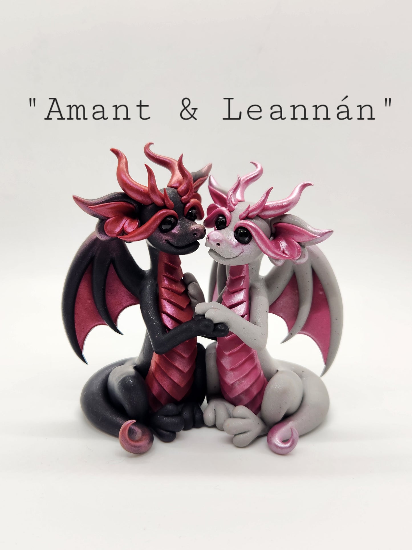 "Amant & Leannán" black and gray dragon couple scuppture