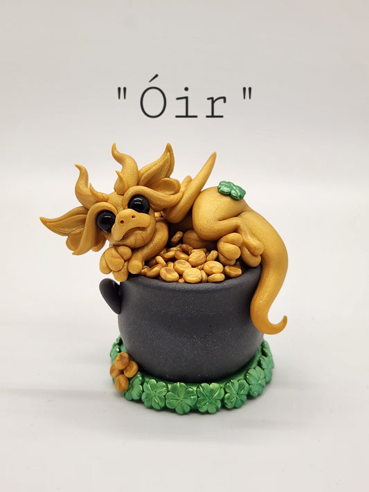 "Óir" pot of gold dragon sculpture