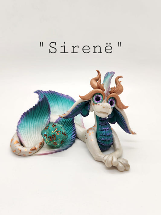 "Sirenë" white and teal mermaid d20 dragon sculpture