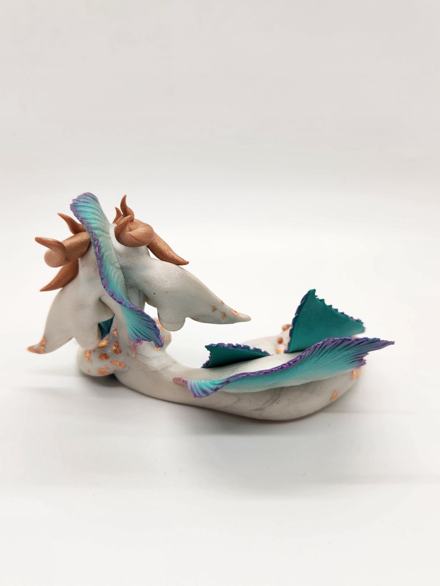 "Sirenë" white and teal mermaid d20 dragon sculpture