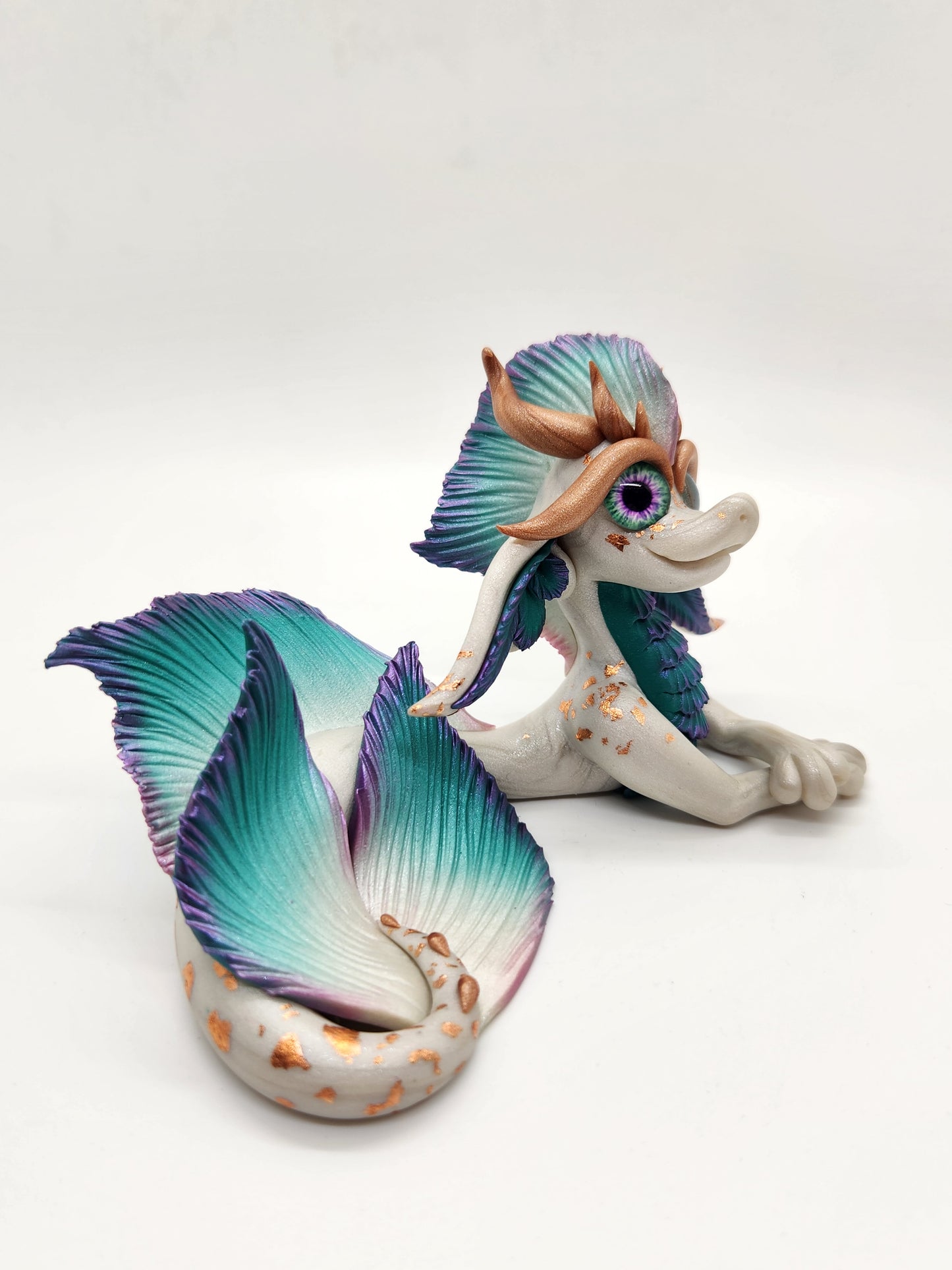 "Sirenë" white and teal mermaid d20 dragon sculpture