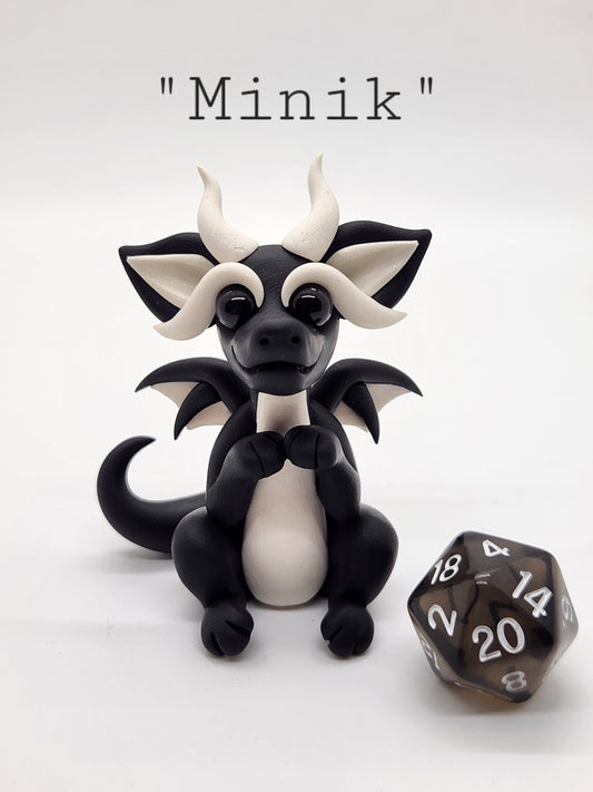 "Minik" black squish baby dragon with d20